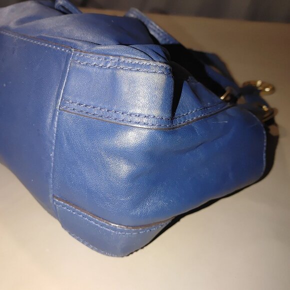 Michael Kors Ludlow Handbag Blue Soft Leather Tote Purse Gold Drawstring Details - Picture 5 of 14